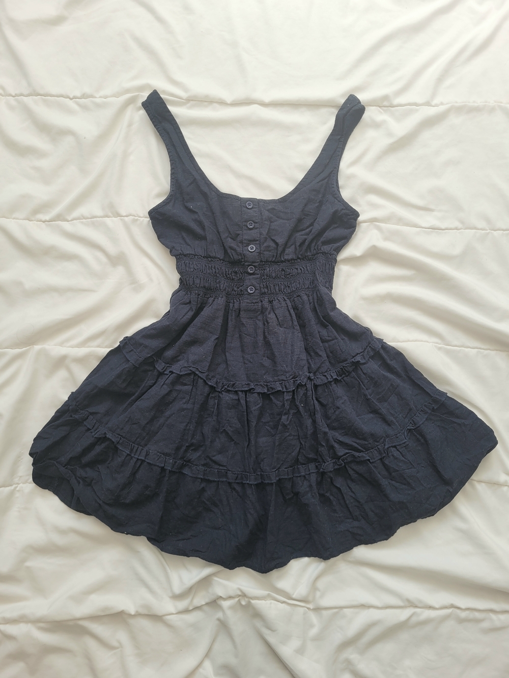 Urban Outfitters Black Tiered Button-Front Mini Dress